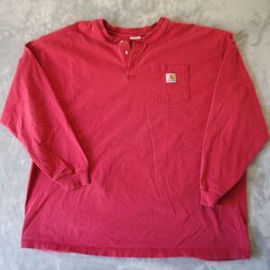 Carhartt Shirt Mens Medium Faded Chery Henley Workwear Pocket T K128 Vintage Y2K